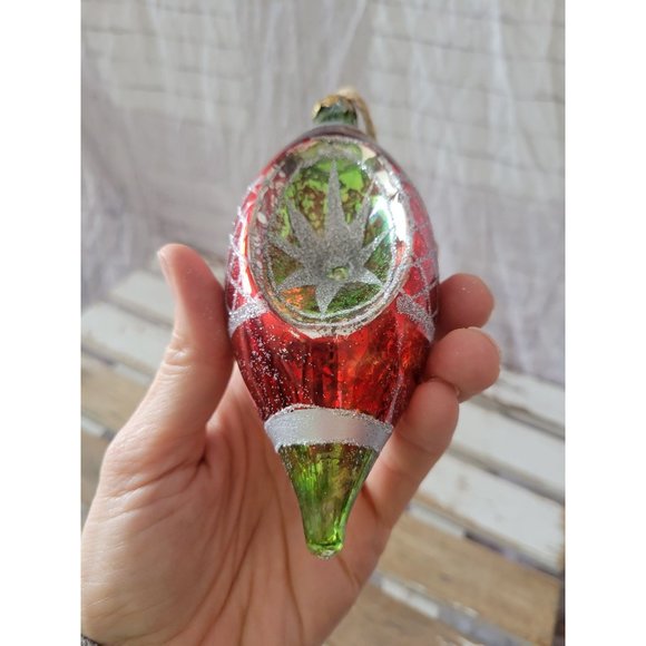 Pottery Barn reflector teardrop glass ornament green red Xmas tree - Picture 7 of 7